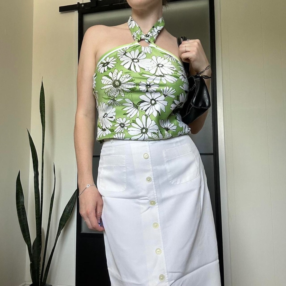 Vintage Beaded Flowy Floral Halter Top